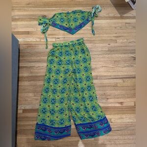 Nasty Gal Green and Blue Wide Leg Jumpsuit